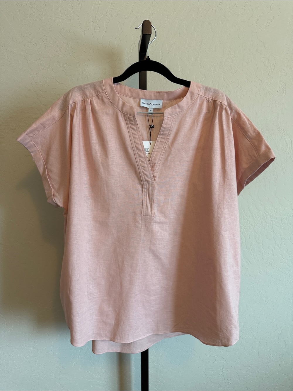 Eileen Fisher Blush Split V-Neck Short Sleeve Tunic